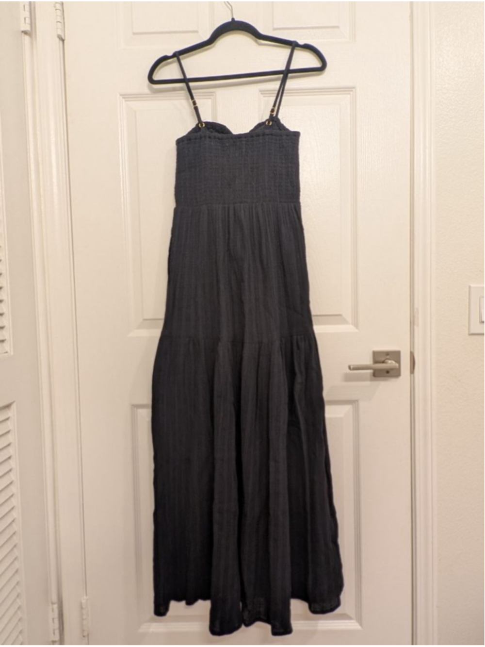 Anthropologie L*SPACE Mallorca Midi Dress Black Cotton Smocked S Resort Wear - Picture 7 of 9